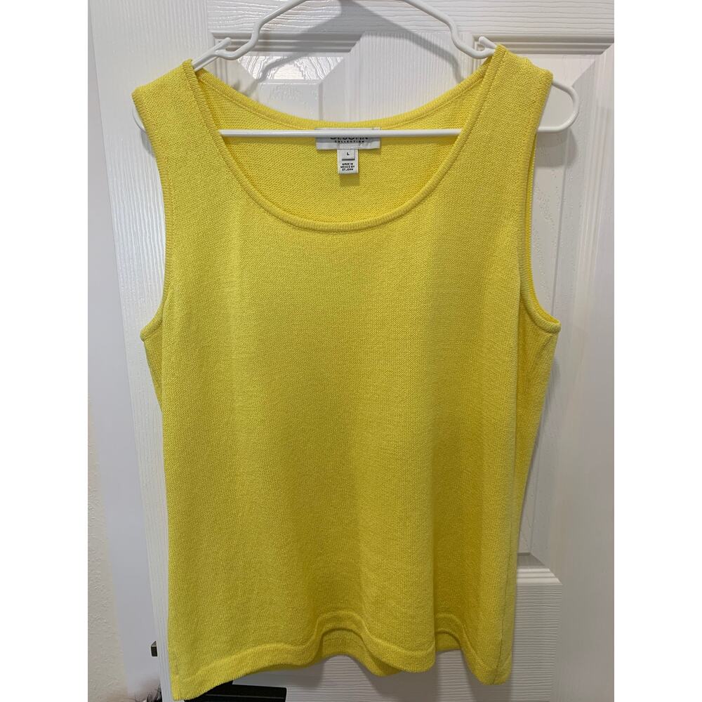St. John Collection Yellow Santana Knit Sleeveless Top Wool Blend Size Large - Picture 2 of 4